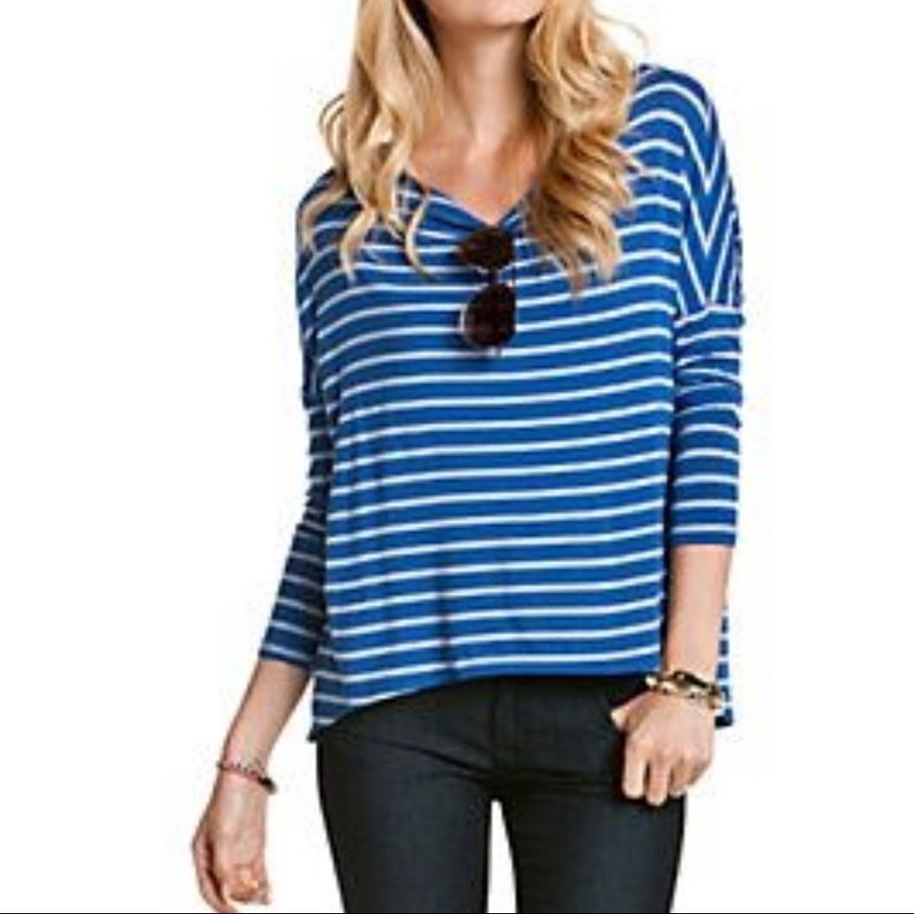 red haute cowl neck striped tee, blue/black